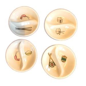 NIB Stokes Signature Home 4-Piece Set of Divided Sushi Dishes in Take-Out Box